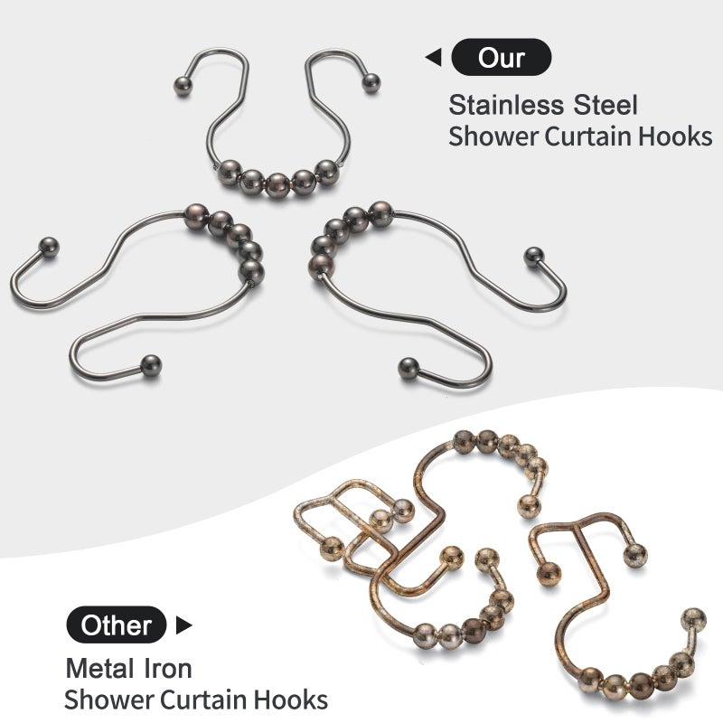 Goowin Shower Curtain Hooks, 12 Pcs Shower Curtain Rings, Stainless Steel Bronze Shower Curtain Hooks Rings Rust Proof, Balance Sliding Anti-Drop Double Shower Hooks for Shower Curtain Rod (Bronze) - Image 2